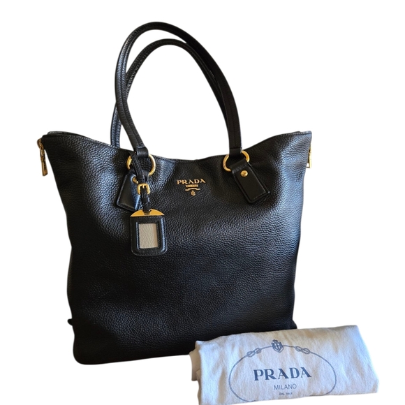Prada Black Leather Tote Bag Authentic - Picture 1 of 11